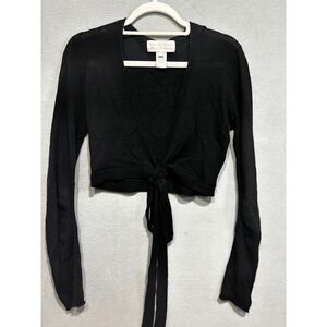 DESIGN HISTORY size Small Pure Cashmere Black Cropped Tie Front Cardigan Sweater
